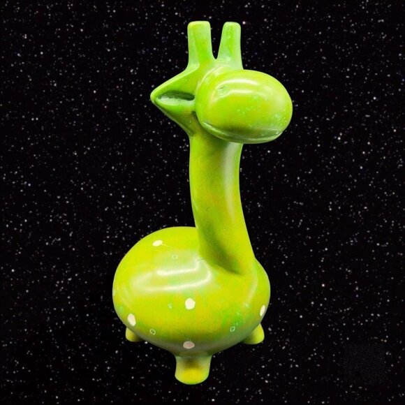 Green Polka Dot Chalkware Giraffe Soapstone Heavy Dinosaur Figure Mexico 9”T 4”W - Picture 1 of 14